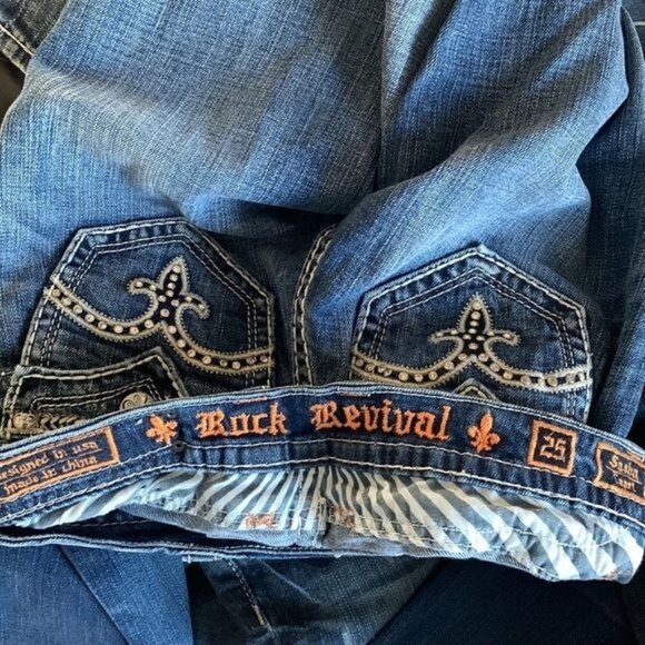 Rock Revival Sasha P31 Bootcut Jeans Womens 29 Dark Wash Distressed Denim Embroi - Picture 4 of 15